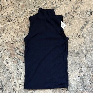 LOFT Ribbed Mock Neck Navy Tank Top